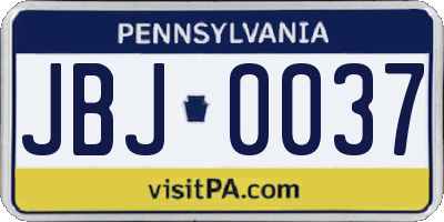 PA license plate JBJ0037