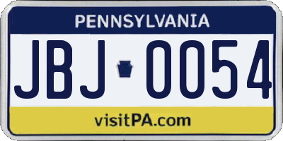 PA license plate JBJ0054