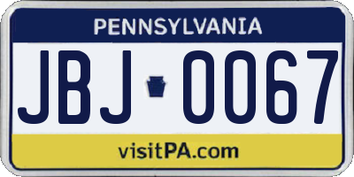 PA license plate JBJ0067