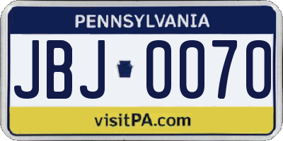 PA license plate JBJ0070