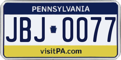 PA license plate JBJ0077