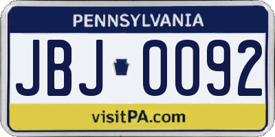 PA license plate JBJ0092
