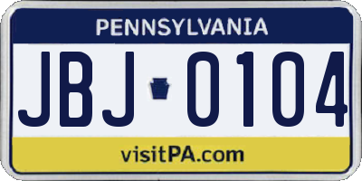 PA license plate JBJ0104