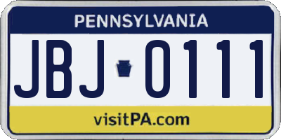 PA license plate JBJ0111