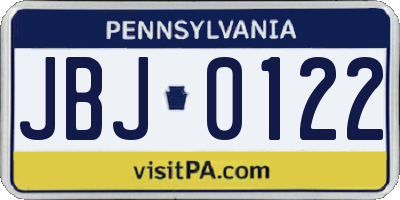 PA license plate JBJ0122