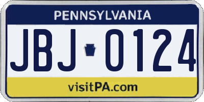 PA license plate JBJ0124