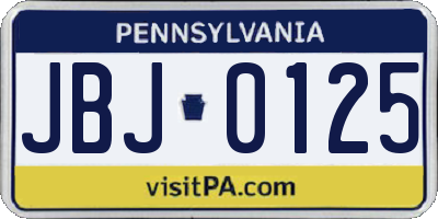 PA license plate JBJ0125