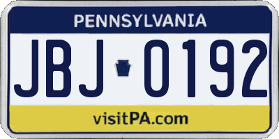 PA license plate JBJ0192