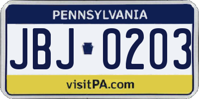 PA license plate JBJ0203