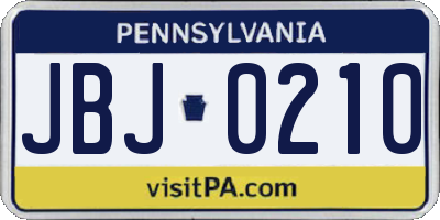 PA license plate JBJ0210