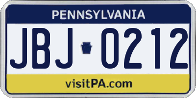 PA license plate JBJ0212