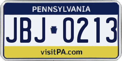 PA license plate JBJ0213