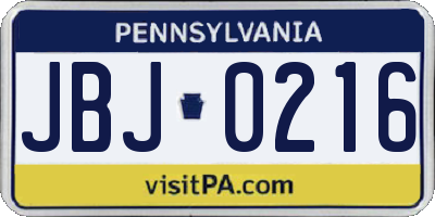 PA license plate JBJ0216