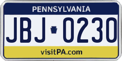 PA license plate JBJ0230