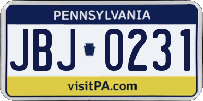 PA license plate JBJ0231