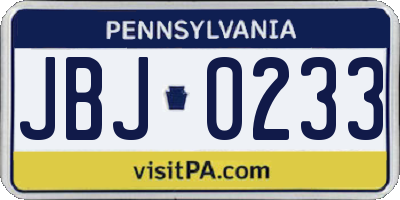 PA license plate JBJ0233