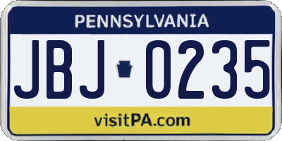 PA license plate JBJ0235