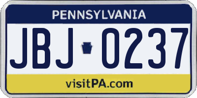 PA license plate JBJ0237