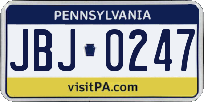 PA license plate JBJ0247