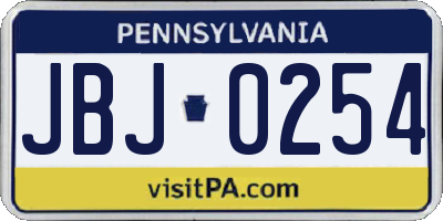 PA license plate JBJ0254