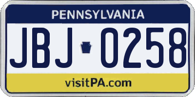 PA license plate JBJ0258