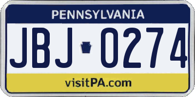 PA license plate JBJ0274