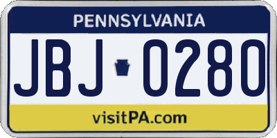 PA license plate JBJ0280