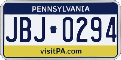 PA license plate JBJ0294