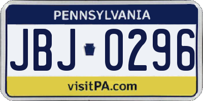 PA license plate JBJ0296