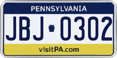 PA license plate JBJ0302