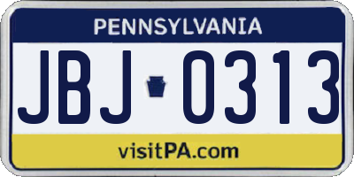 PA license plate JBJ0313