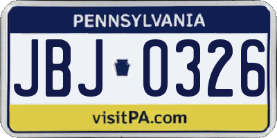 PA license plate JBJ0326