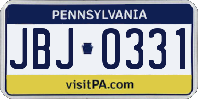 PA license plate JBJ0331