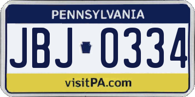 PA license plate JBJ0334