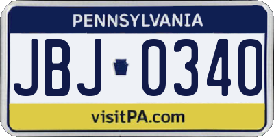 PA license plate JBJ0340