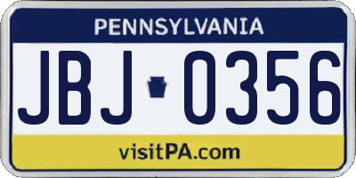 PA license plate JBJ0356