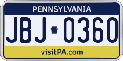 PA license plate JBJ0360