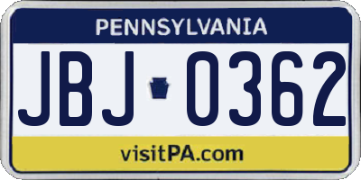 PA license plate JBJ0362