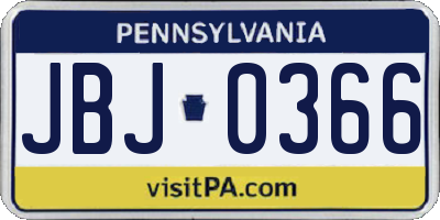 PA license plate JBJ0366