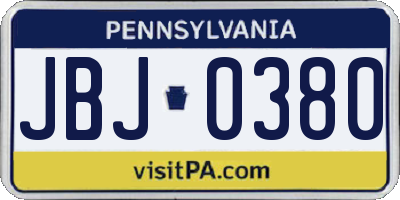 PA license plate JBJ0380