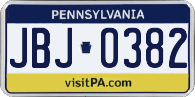 PA license plate JBJ0382