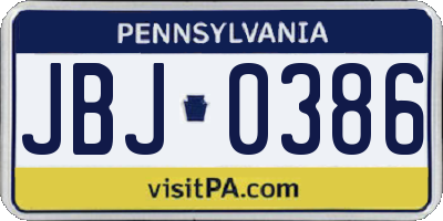 PA license plate JBJ0386