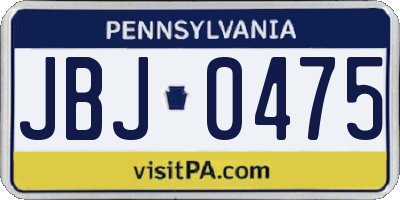 PA license plate JBJ0475