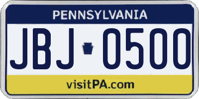 PA license plate JBJ0500