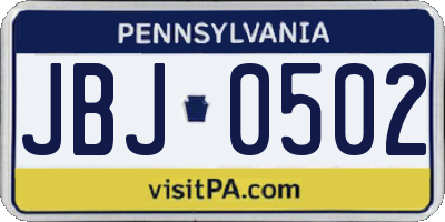 PA license plate JBJ0502