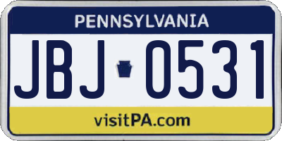 PA license plate JBJ0531