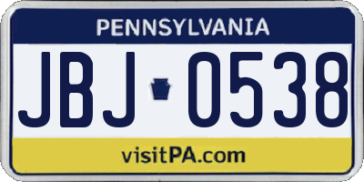 PA license plate JBJ0538