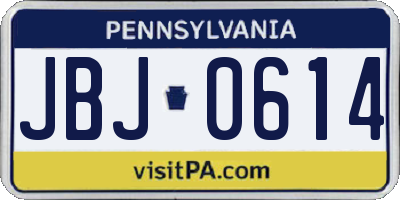 PA license plate JBJ0614