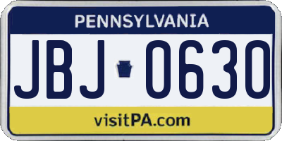 PA license plate JBJ0630