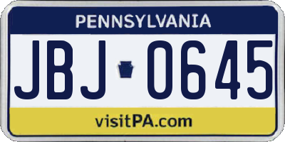 PA license plate JBJ0645